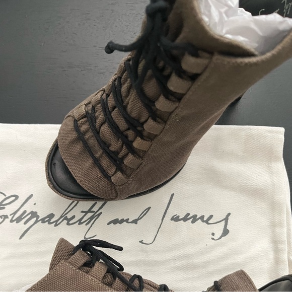 ELIZABETH & JAMES E Margo Khaki Tie Peep Toe 8.5 - Picture 7 of 8